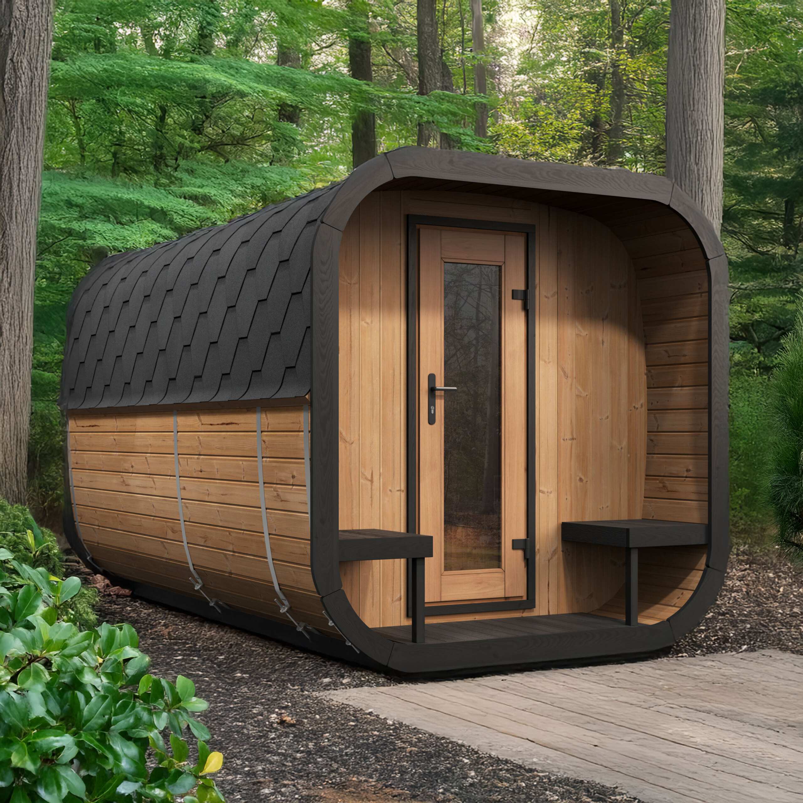 SaunaLife Model CL12GCP 6-8 Person with Changing Room Cube-Series Outdoor Sauna Kit