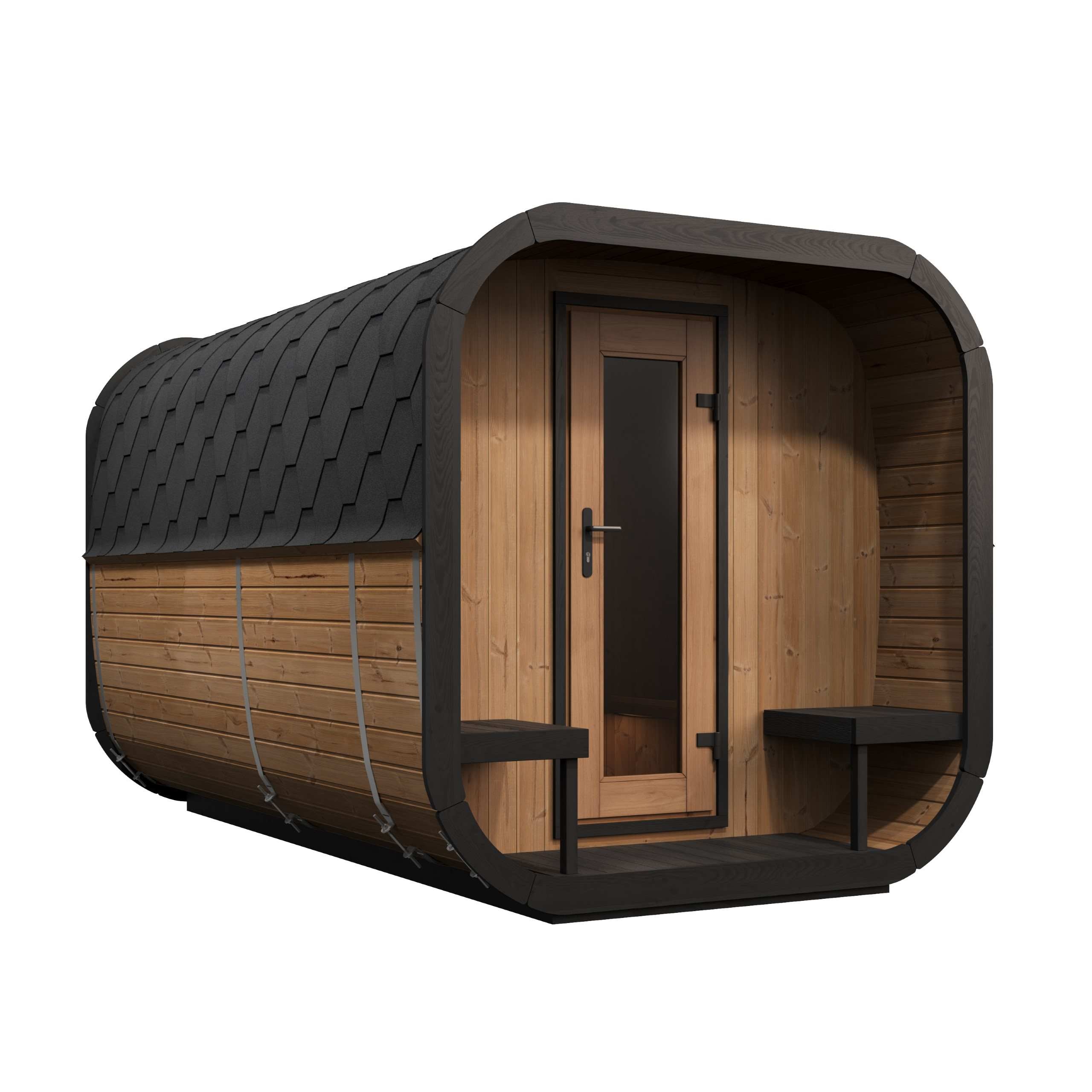 SaunaLife Model CL12GCP 6-8 Person with Changing Room Cube-Series Outdoor Sauna Kit