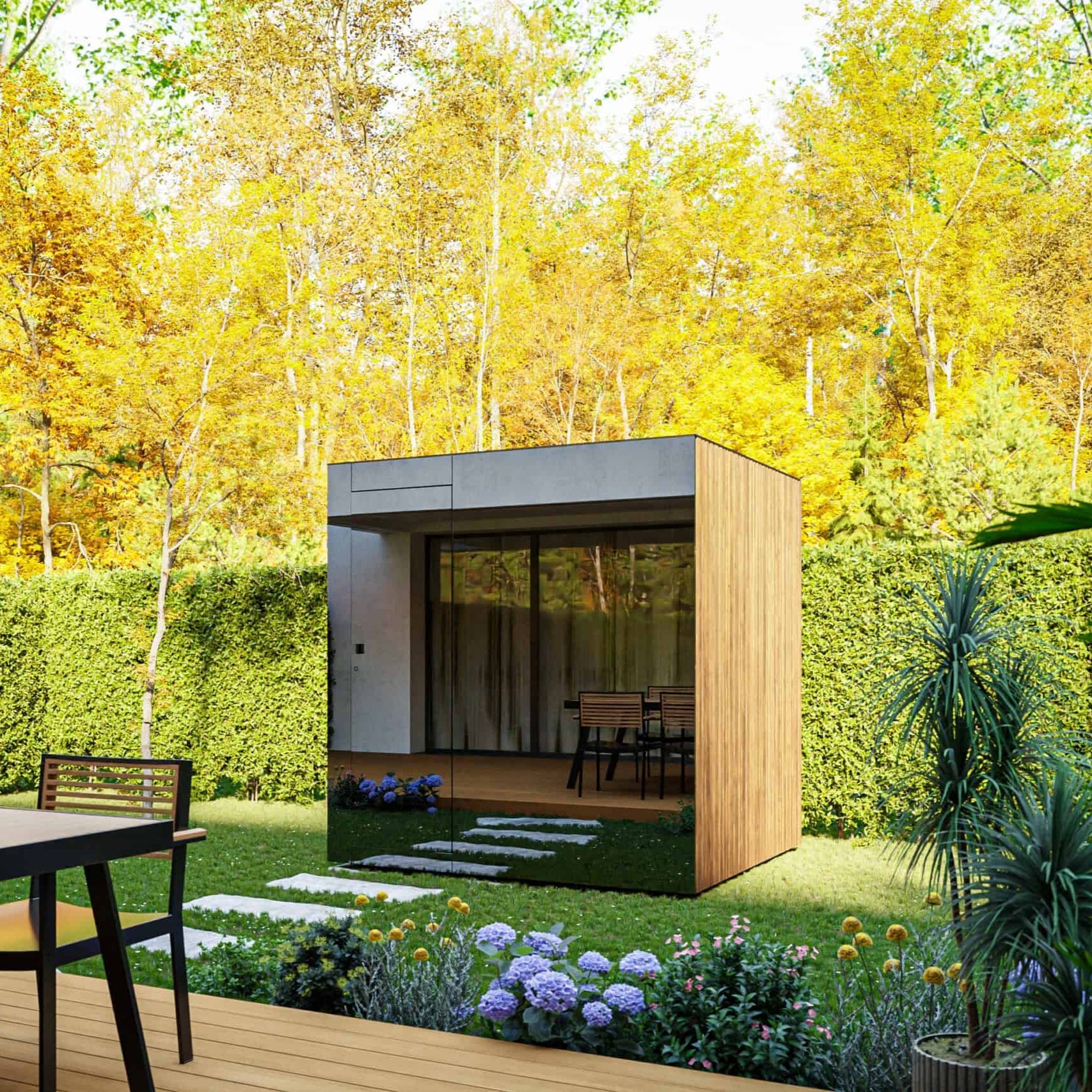 Spectra Sauna Cabin - dark grey wood side