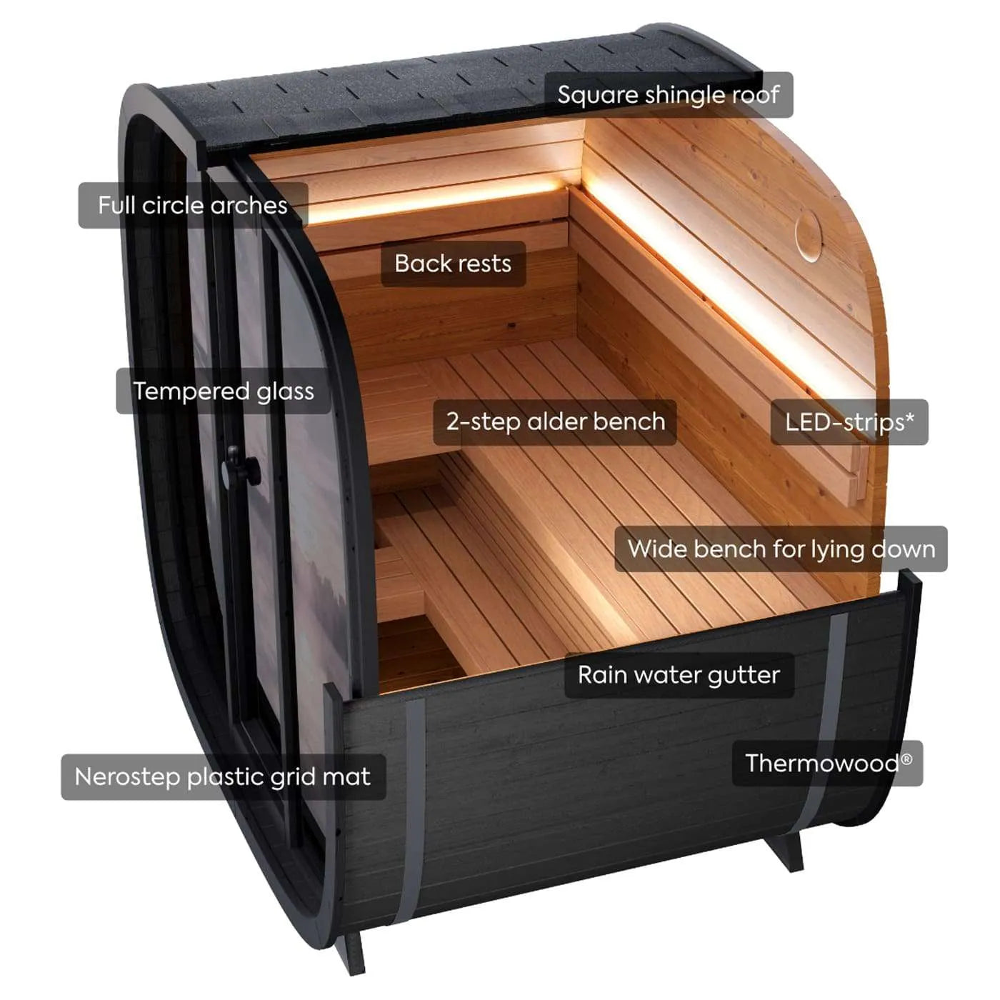 Leil Black Cube Barrel Sauna for 4-5 People