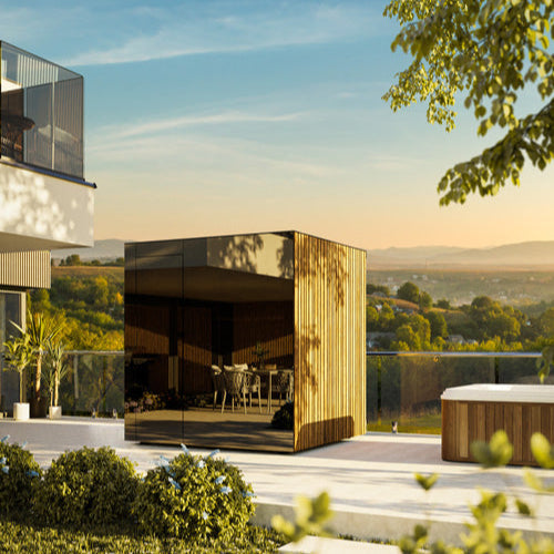 Spectra Sauna Cabin - glass and Tyrol panel facade