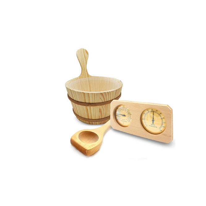 SaunaLife Accessory Package 8 Wooden 1-Gallon Sauna Bucket, Wood Ladle, Therm...